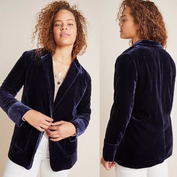 NWT Anthropologie Kachel Size 2 Navy Blue Micah Velvet Blazer One Button $180 - Picture 8 of 8
